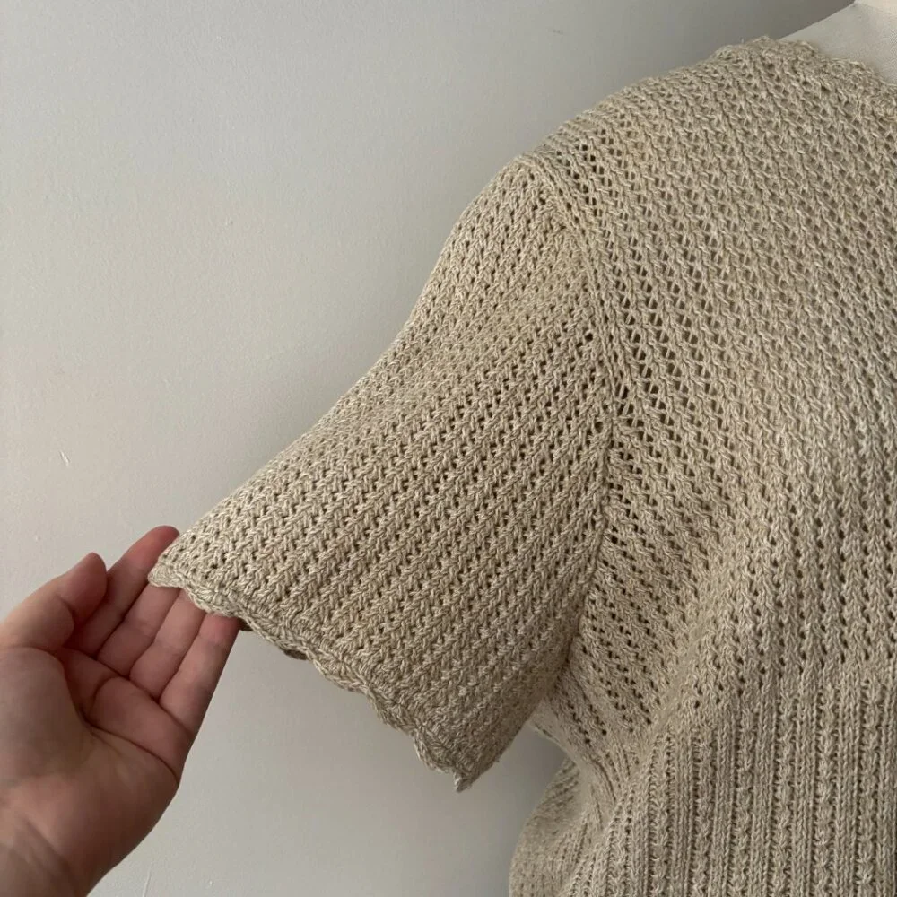 SALE Vintage Beige Cottage Crochet Cardigan - Picture 3 of 6